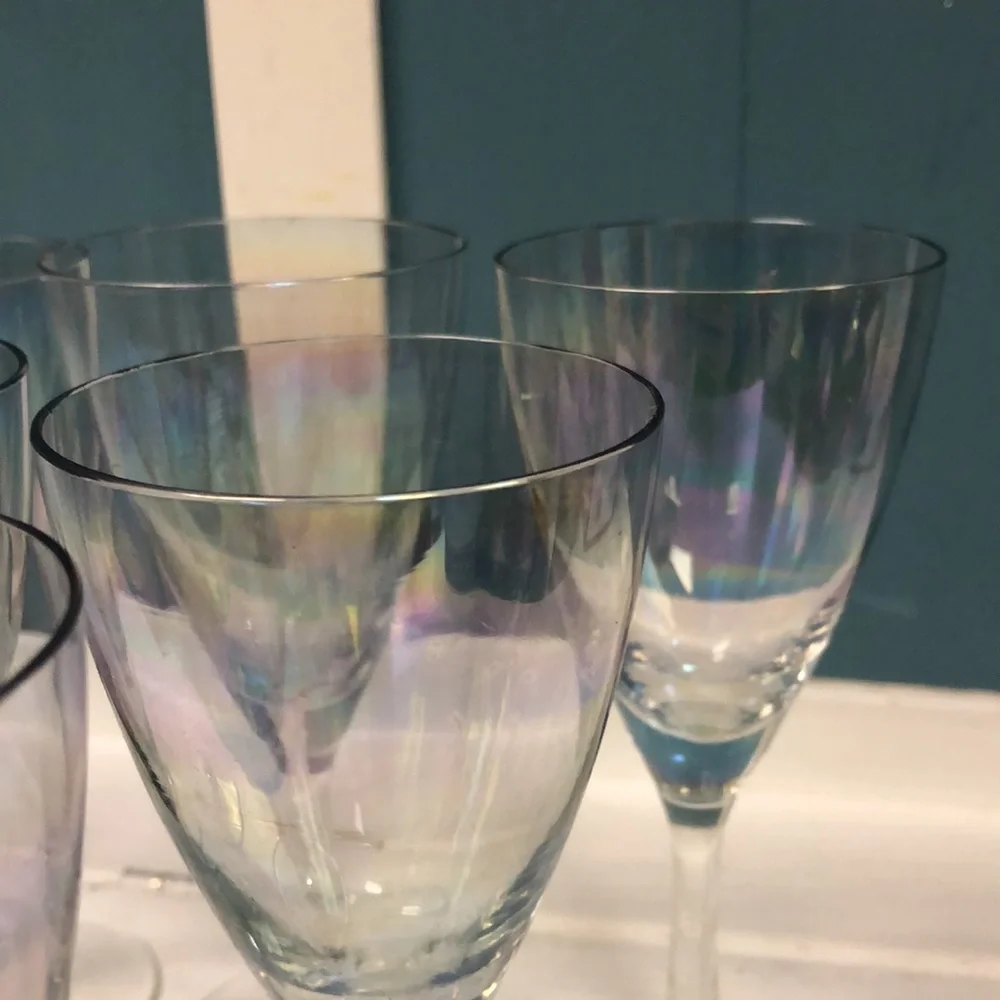 Set of 10 Vintage Iridescent 6.5” Wine Water Glasses rainbow stemware cocktail‎